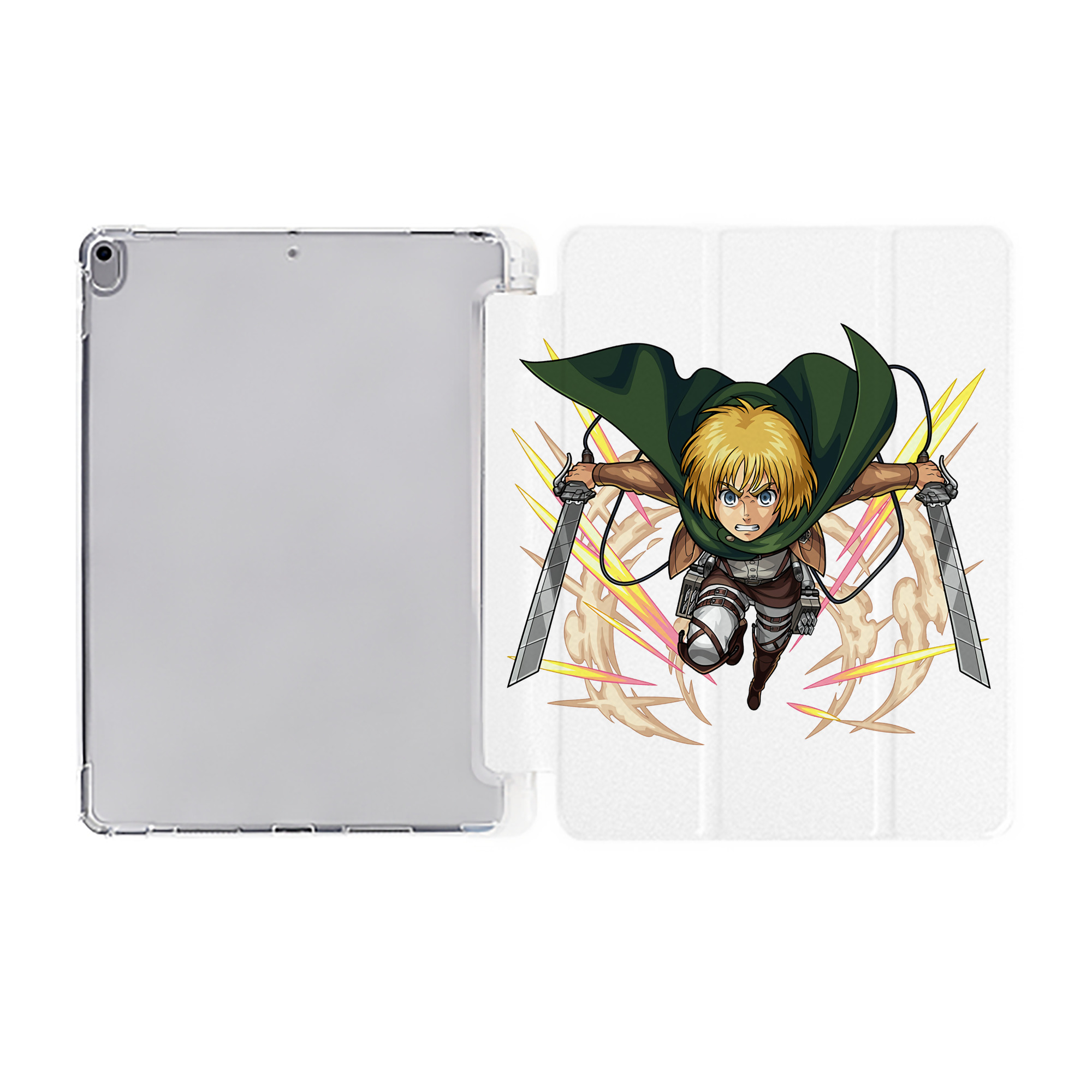 （画像用） 進撃の巨人 アルミン·アルレルト Attack on Titan Armin Arlert IPad ケース ペン収納付き 三つ折りスタンド PUレザー×シリコン 対応機種9.5/10.5/10.9インチ